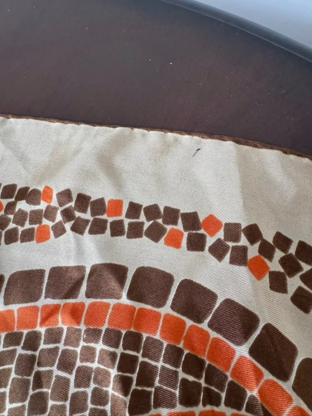 VTG Schiaparelli Square Silk Scarf Pebble Mosaic Pattern Brown Orange 28